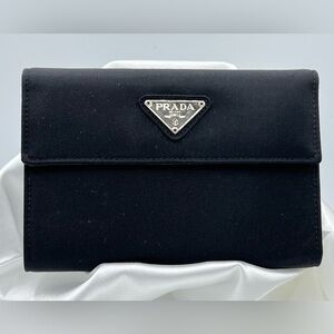 PRADA Portafoglio Tessuto Black Tri-Fold Wallet EUC